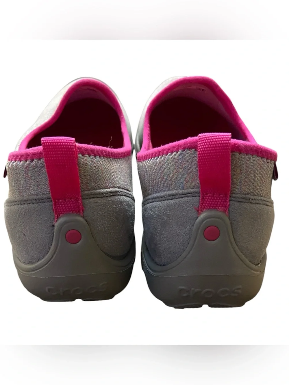 Crocs Busy Day Heather Gray Pink Fabric Comfort Slip On Flats Sz 10 Women NWOT